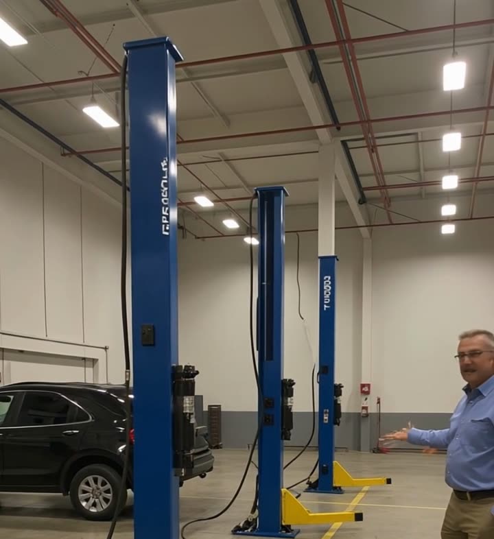 Inside the 4104 N Valley Dr flex condo, automotive lifts in the service bay